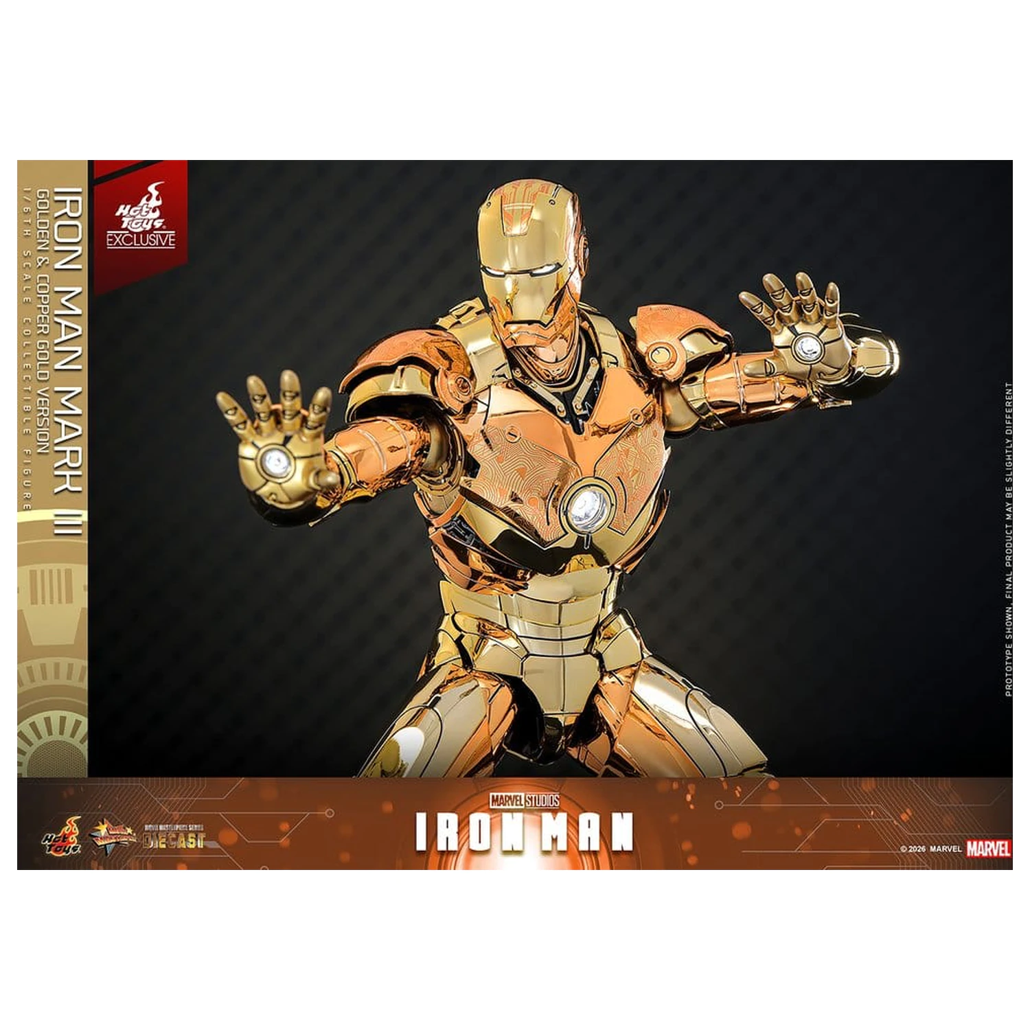 Iron Man Movie Masterpiece Druckguss-Actionfigur 1/6 Iron Man Mark III (Golden & Copper Gold Version) Hot Toys Exklusive 33 cm Produktfoto