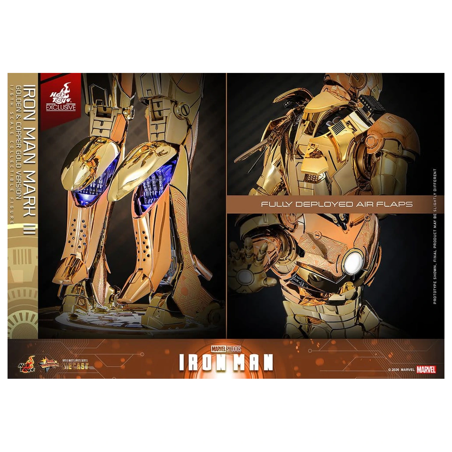 Iron Man Movie Masterpiece Druckguss-Actionfigur 1/6 Iron Man Mark III (Golden & Copper Gold Version) Hot Toys Exklusive 33 cm Produktfoto