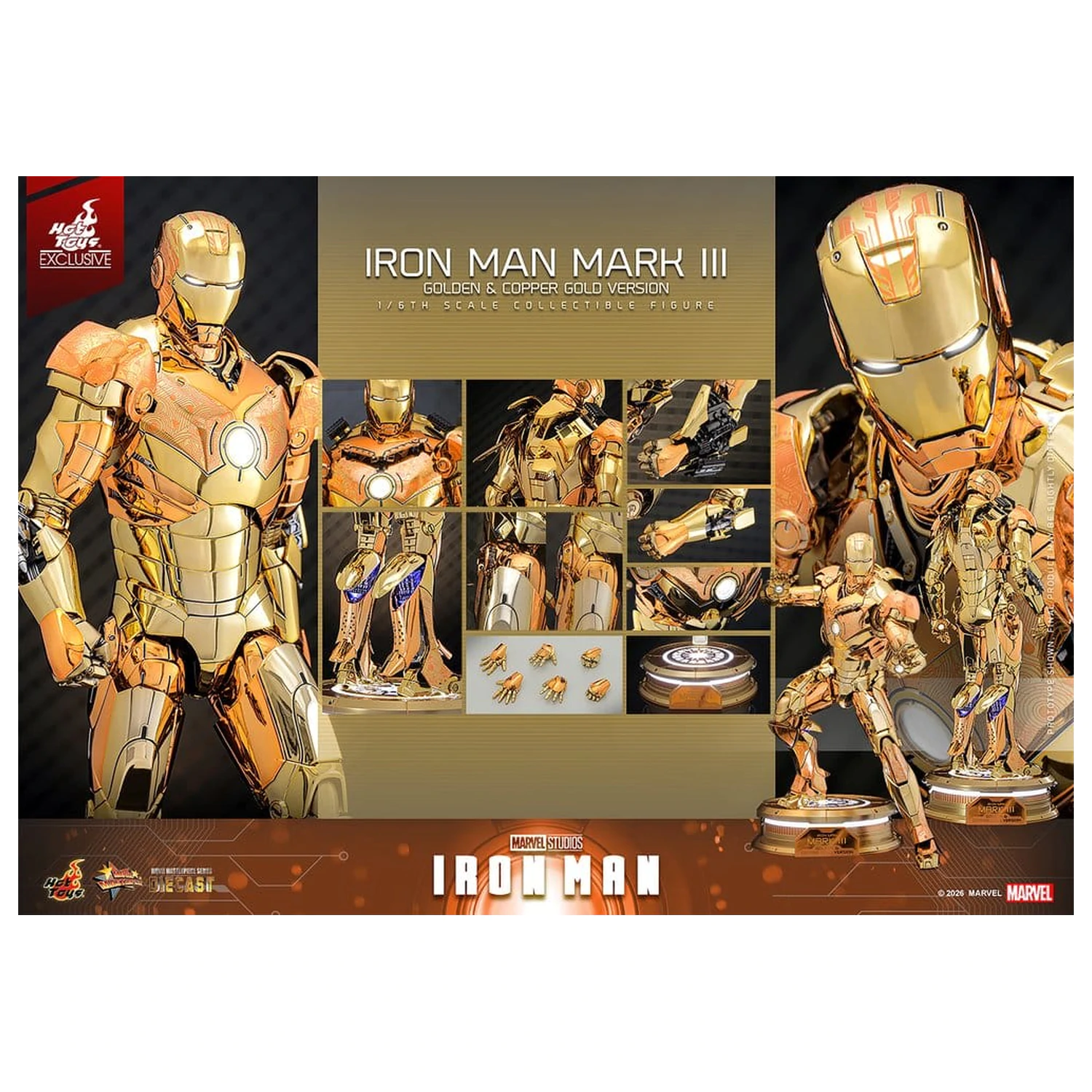 Iron Man Movie Masterpiece Druckguss-Actionfigur 1/6 Iron Man Mark III (Golden & Copper Gold Version) Hot Toys Exklusive 33 cm Produktfoto