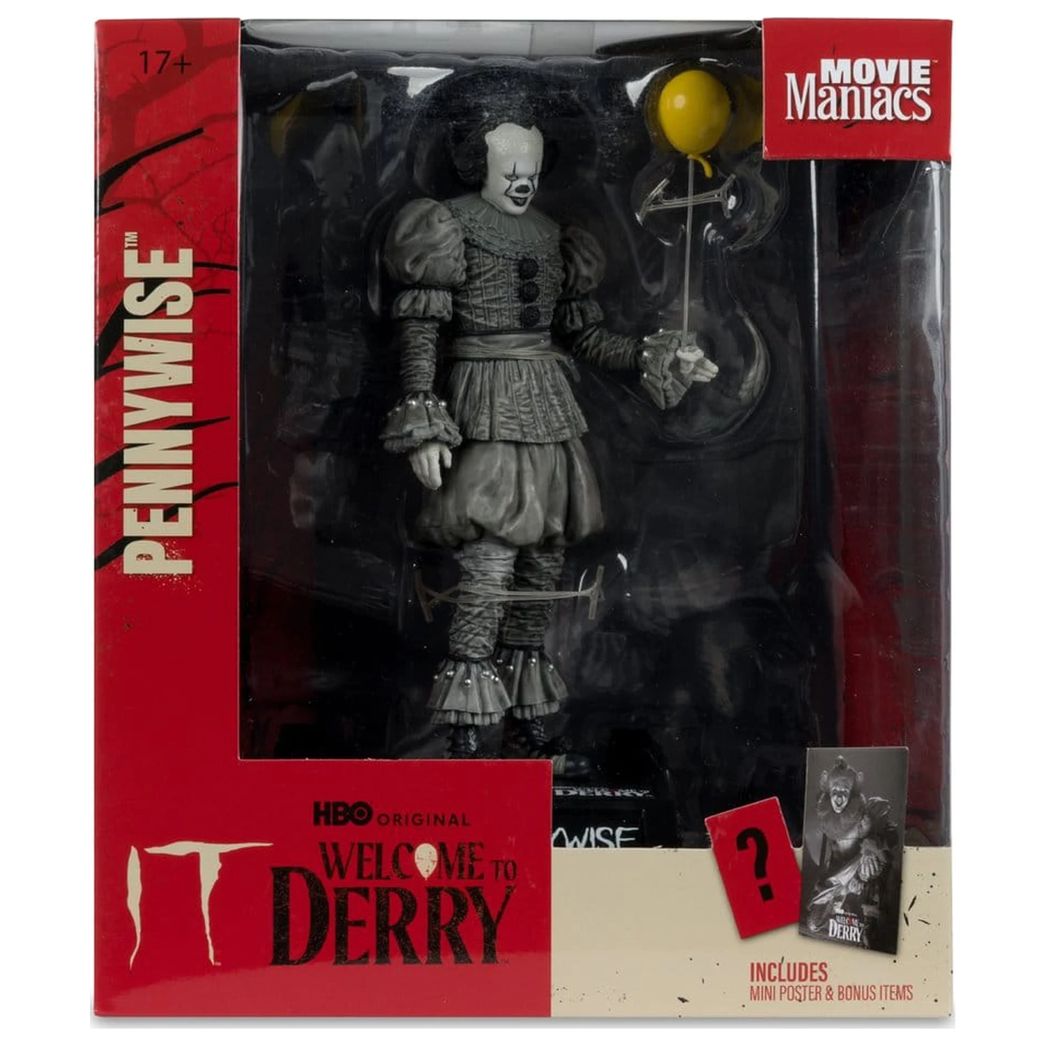 It Welcome to Derry Movie Maniacs Figur Pennywise (Schwarz & Weiß) 16 cm Produktfoto