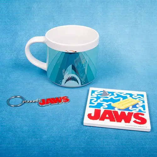 Der weiße Hai Tasse, Untersetzer und Schlüsselanhänger Set Be Aware Produktfoto