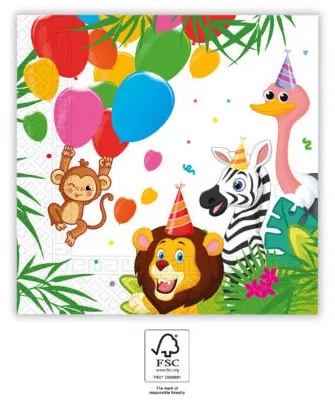 Jungle Luftballons, Jungle Servietten 20 Stück 33x33 cm FSC Produktfoto