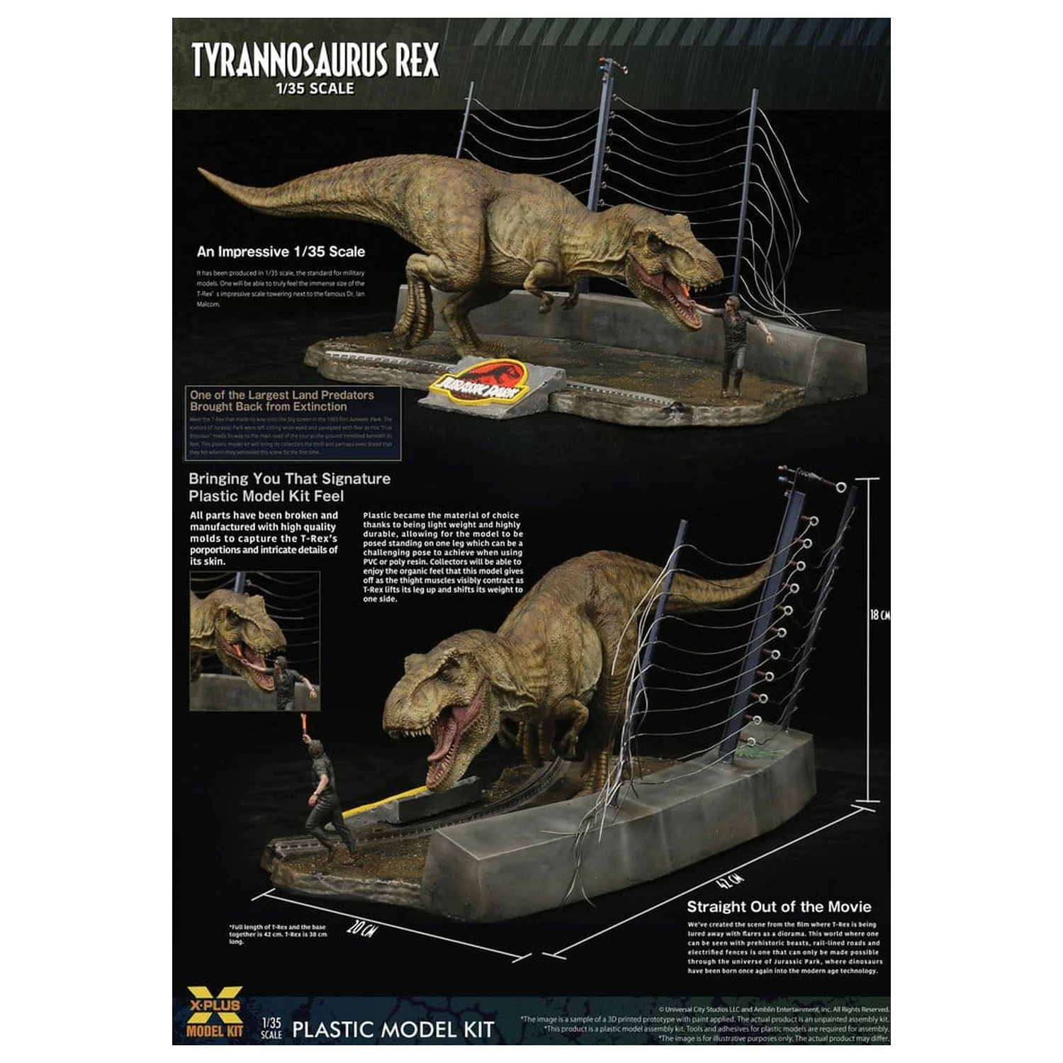 Jurassic Park Kunststoffmodell Bausatz 1/35 Tyrannosaurus Rex 42 cm Produktfoto