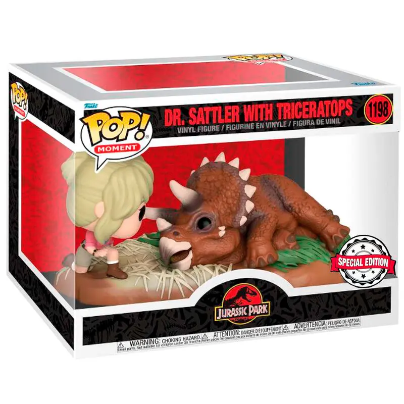 Jurassic Park POP! Moment Vinyl Figur Dr. Sattler with Triceratops Special Edition 9 cm Produktfoto