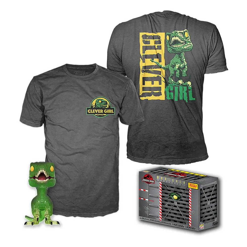 Jurassic Park POP! & Tee Box Clever Raptor  Figur & T-Shirt Set. termékfotó