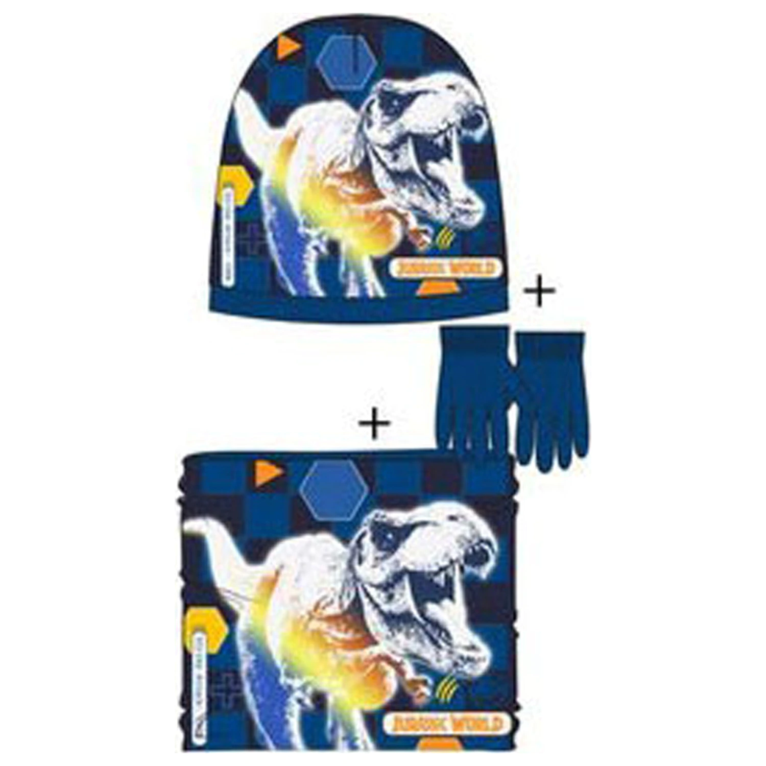 Jurassic World Attack Dark Blue Kinder Hut, Snood und Handschuhe Set 54 cm Produktfoto