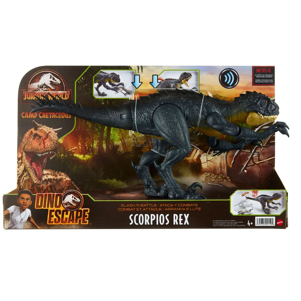 Jurassic World: Neue Abenteuer Dino Escape Actionfigur Slash 'n Battle Scorpios Rex Produktfoto