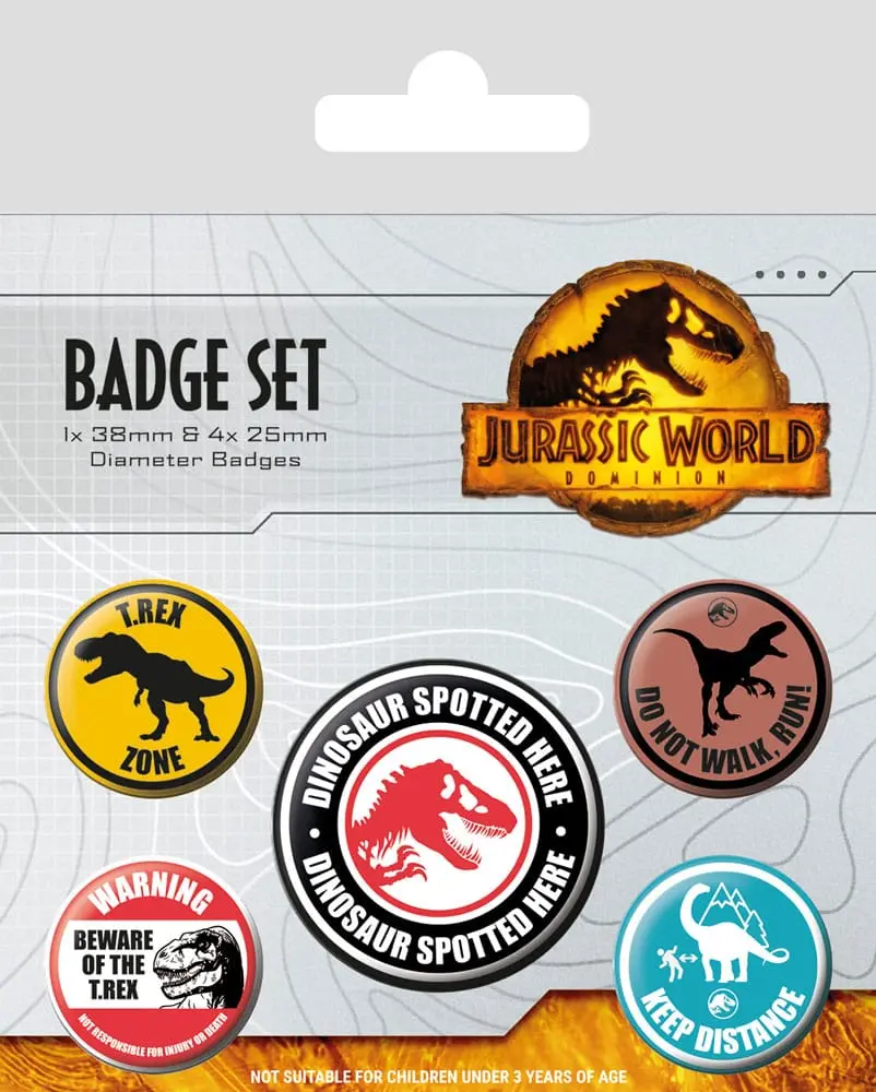 Jurassic World: Dominion Ansteck-Buttons 5er-Pack Warning Signs Produktfoto