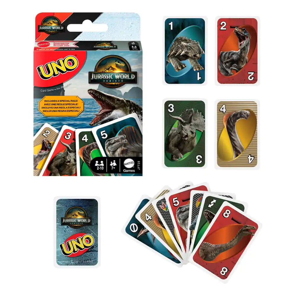 Jurassic World Rebirth UNO Kartenspiel Produktfoto