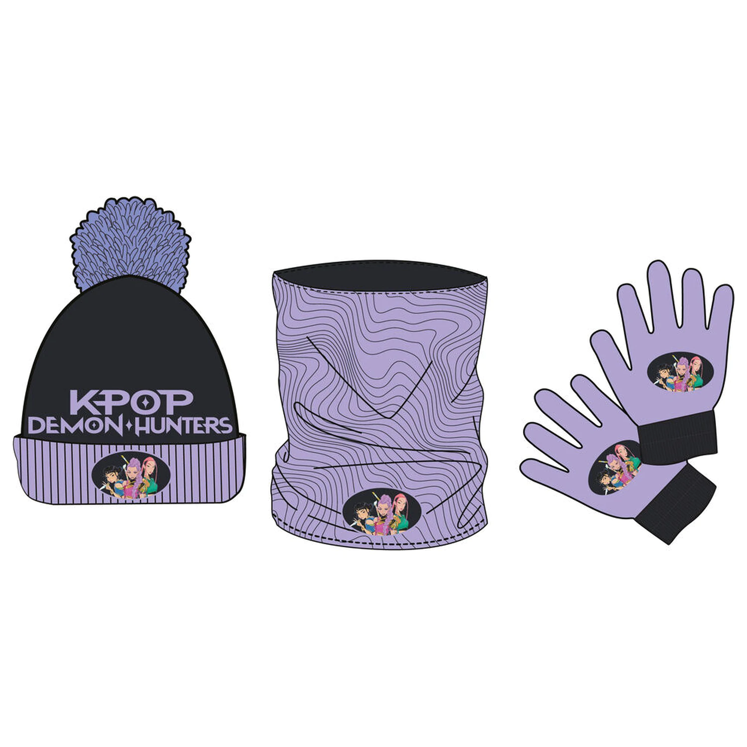 K-Pop Demon Hunters Hut, Halsband und Handschuhe Set Produktfoto