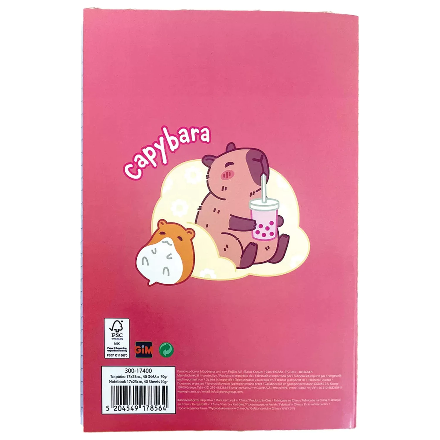 Capybara Drink B/5 liniertes Notizbuch 40 Blatt Produktfoto