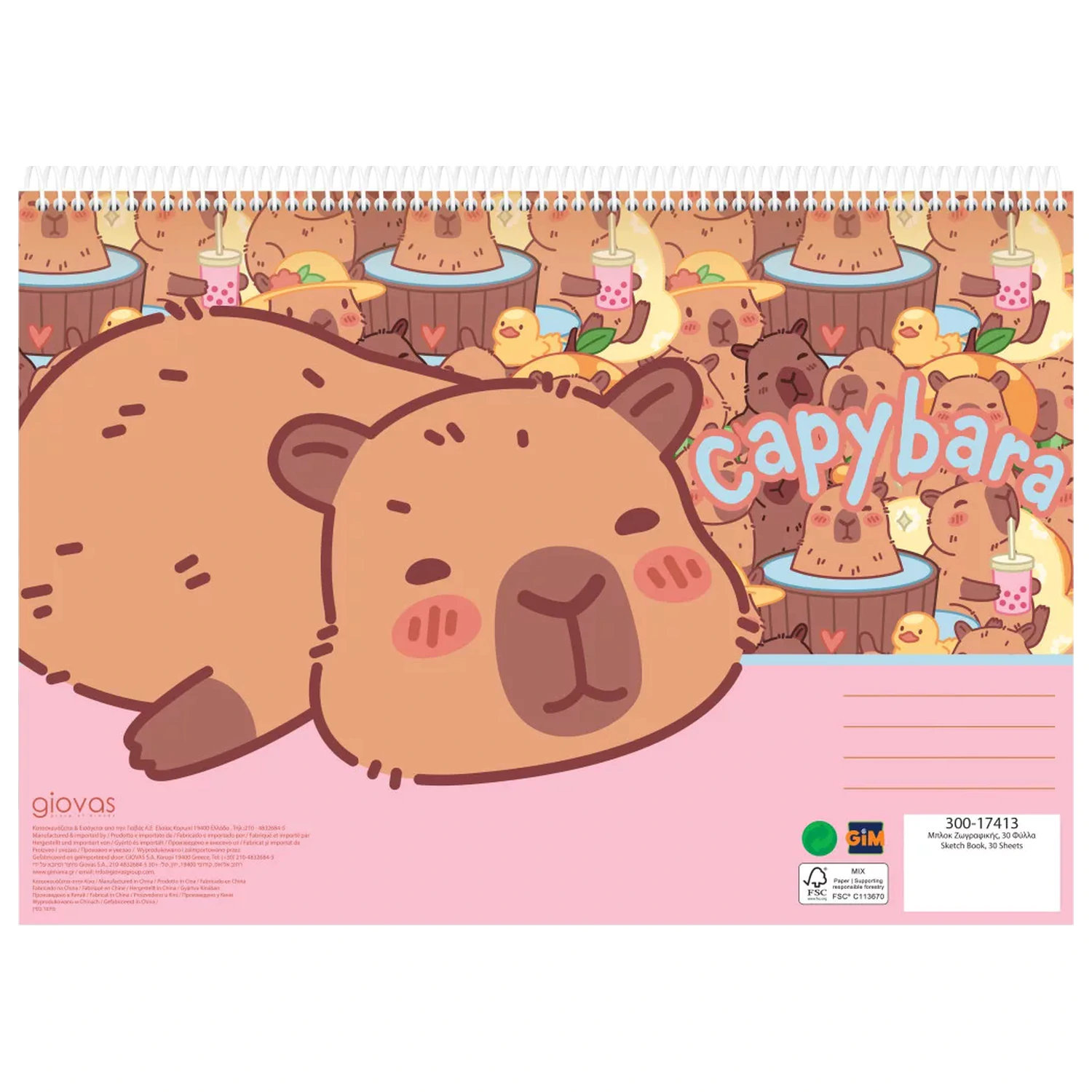 Capybara Happy Life A/4 Spiral Skizzenbuch, 30 Blatt Produktfoto