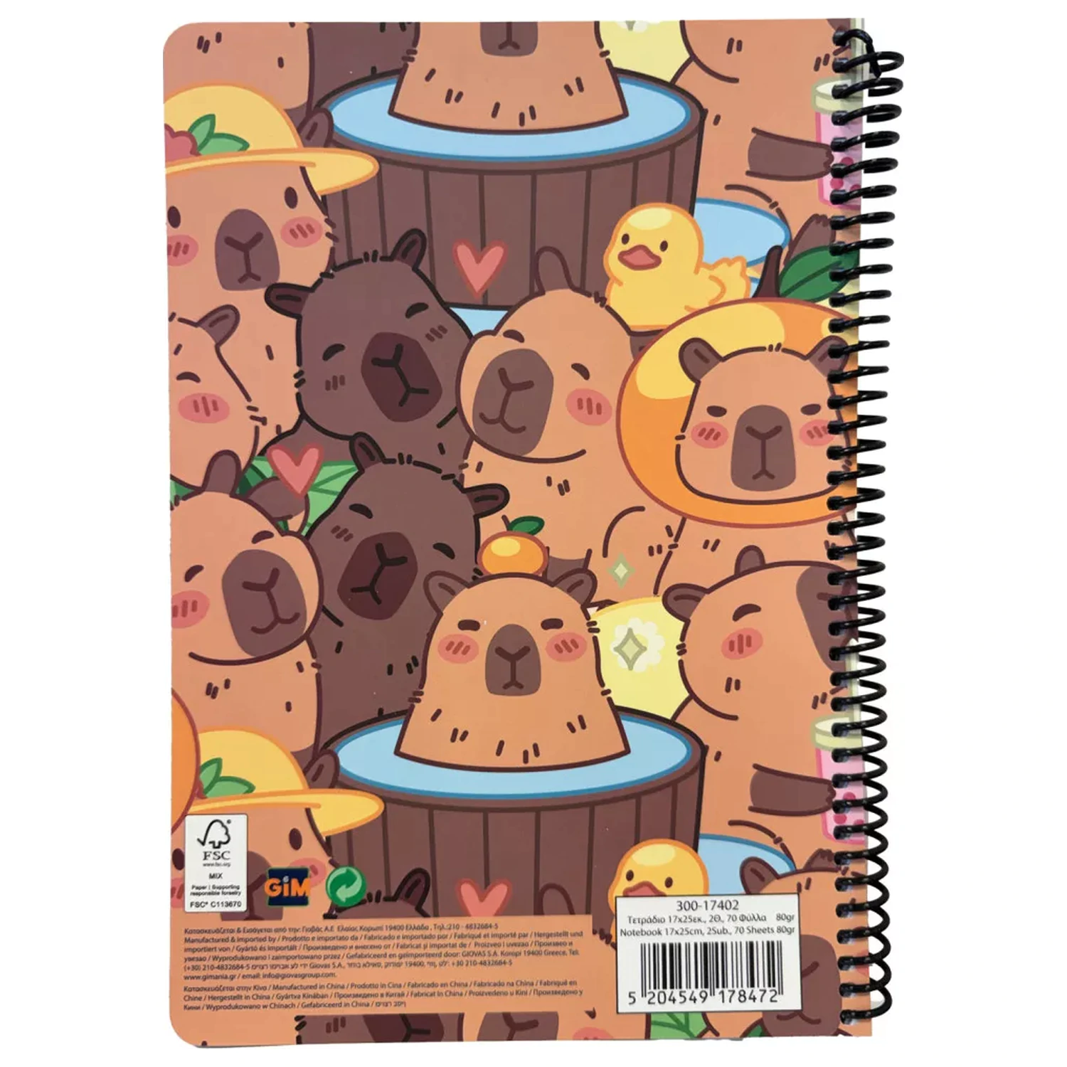 Capybara Spa B/5 liniertes Spiral-Notizbuch, 70 Blatt Produktfoto