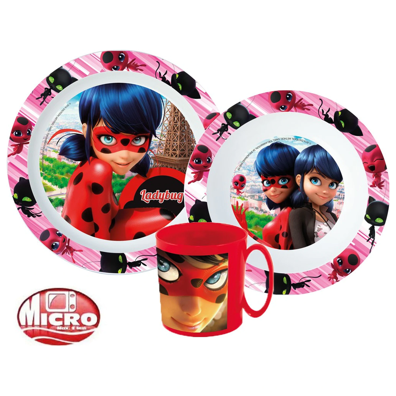 Miraculous: Tales of Ladybug & Cat Noir Adventures Heroes Geschirr-Set, Mikro Plastik Set mit Becher Produktfoto
