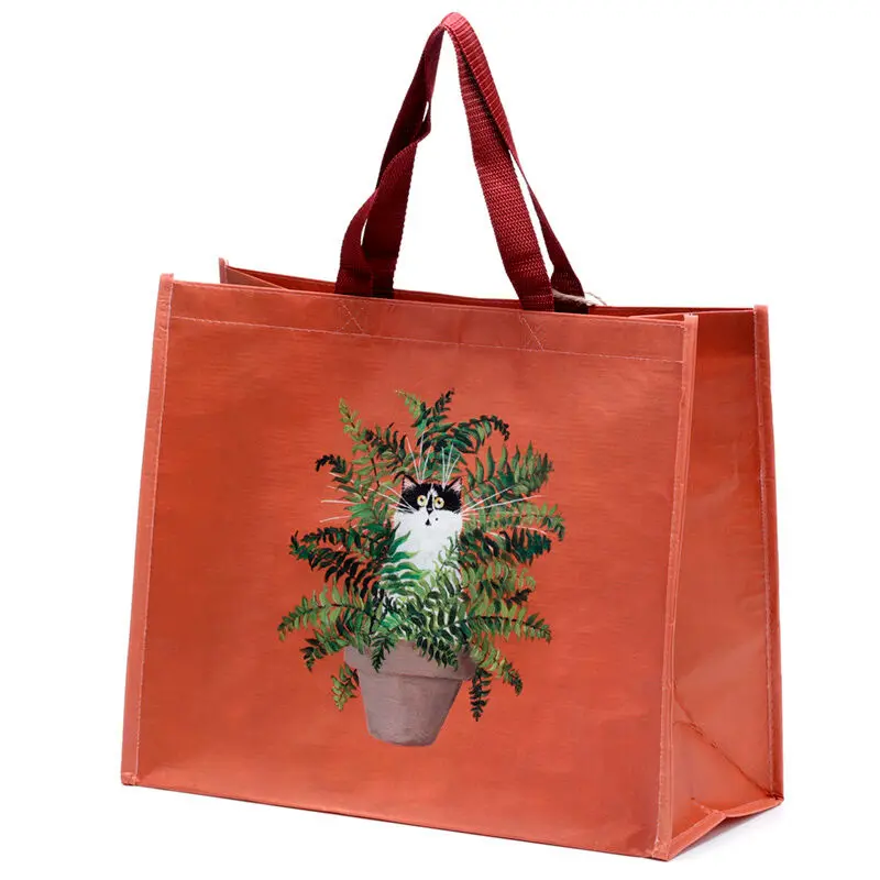 Kim Haskins Red Floral Cat Einkaufstasche Produktfoto