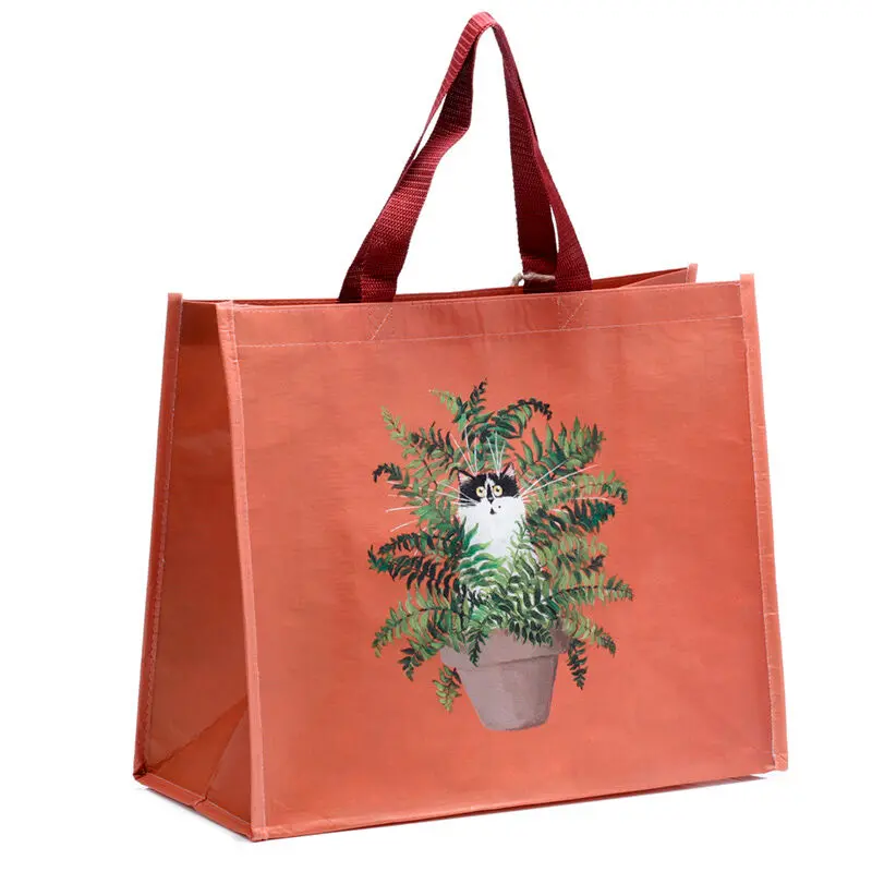 Kim Haskins Red Floral Cat Einkaufstasche Produktfoto