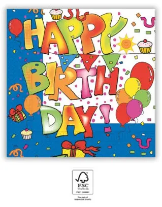 Kokliko Happy Birthday Servietten 20 Stück 33x33 cm FSC Produktfoto