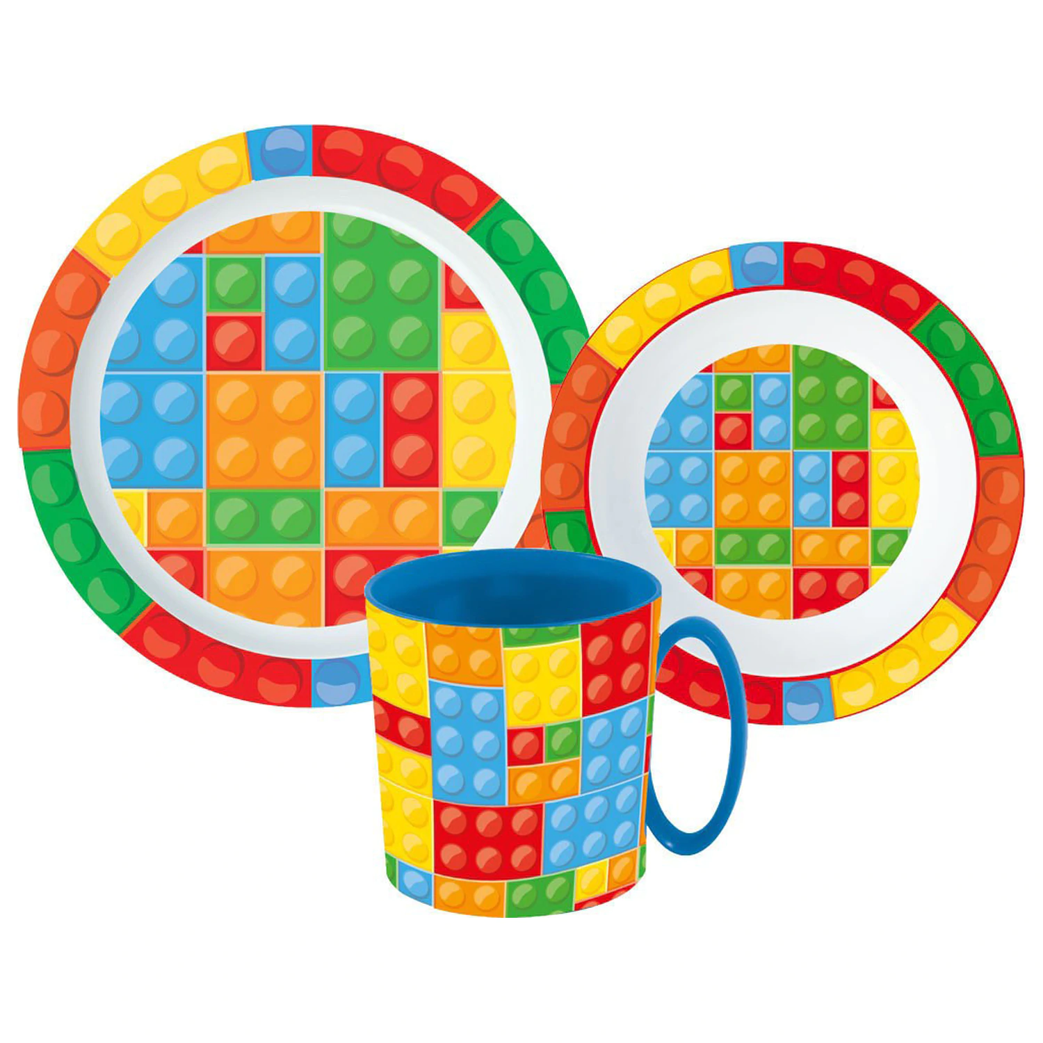 Lego Pattern Bricks Geschirr Set, Mikro Plastik Set mit Tasse 350 ml Produktfoto