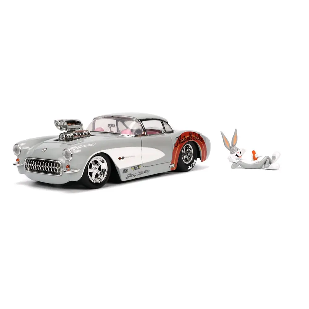 Looney Tunes Hollywood Rides Diecast Modell 1/24 1957 Chevrolet Corvette mit Bugs Bunny Figur Produktfoto