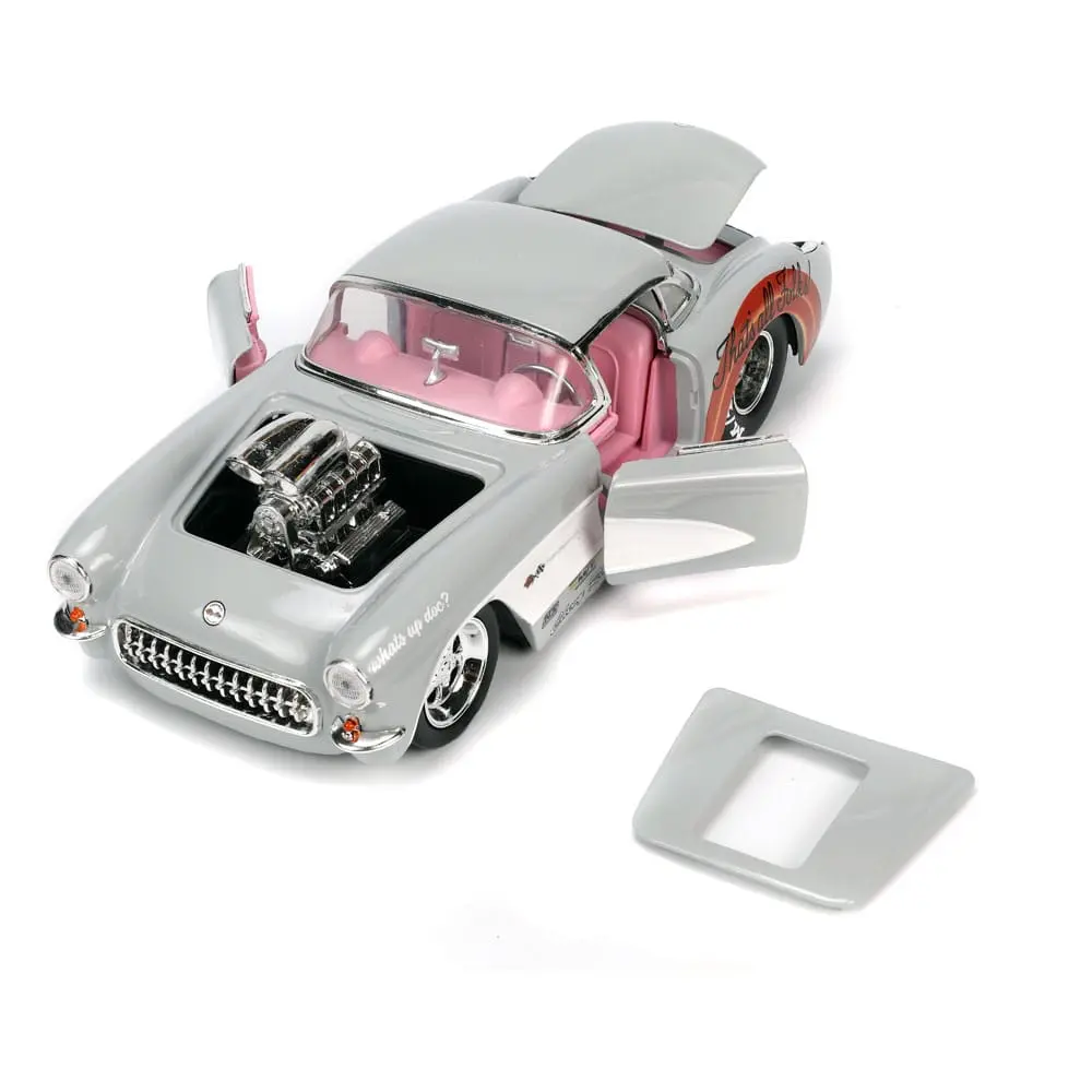 Looney Tunes Hollywood Rides Diecast Modell 1/24 1957 Chevrolet Corvette mit Bugs Bunny Figur Produktfoto