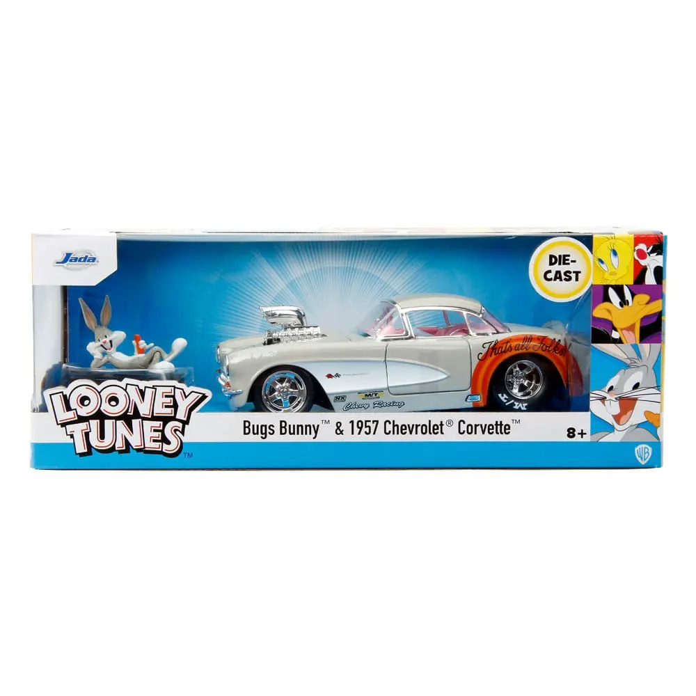 Looney Tunes Hollywood Rides Diecast Modell 1/24 1957 Chevrolet Corvette mit Bugs Bunny Figur Produktfoto