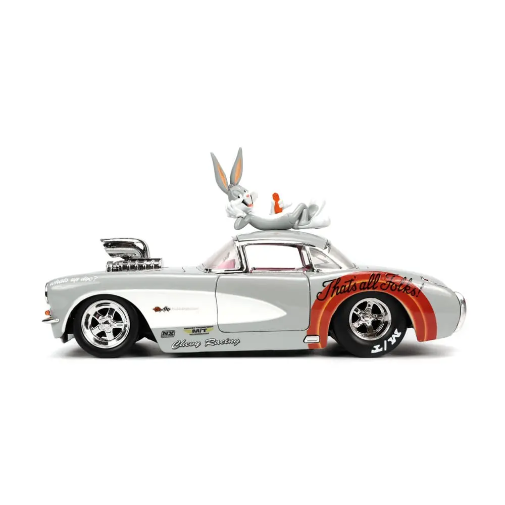Looney Tunes Hollywood Rides Diecast Modell 1/24 1957 Chevrolet Corvette mit Bugs Bunny Figur Produktfoto