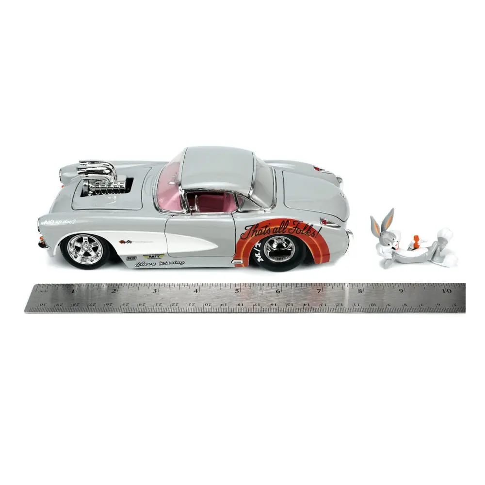 Looney Tunes Hollywood Rides Diecast Modell 1/24 1957 Chevrolet Corvette mit Bugs Bunny Figur Produktfoto