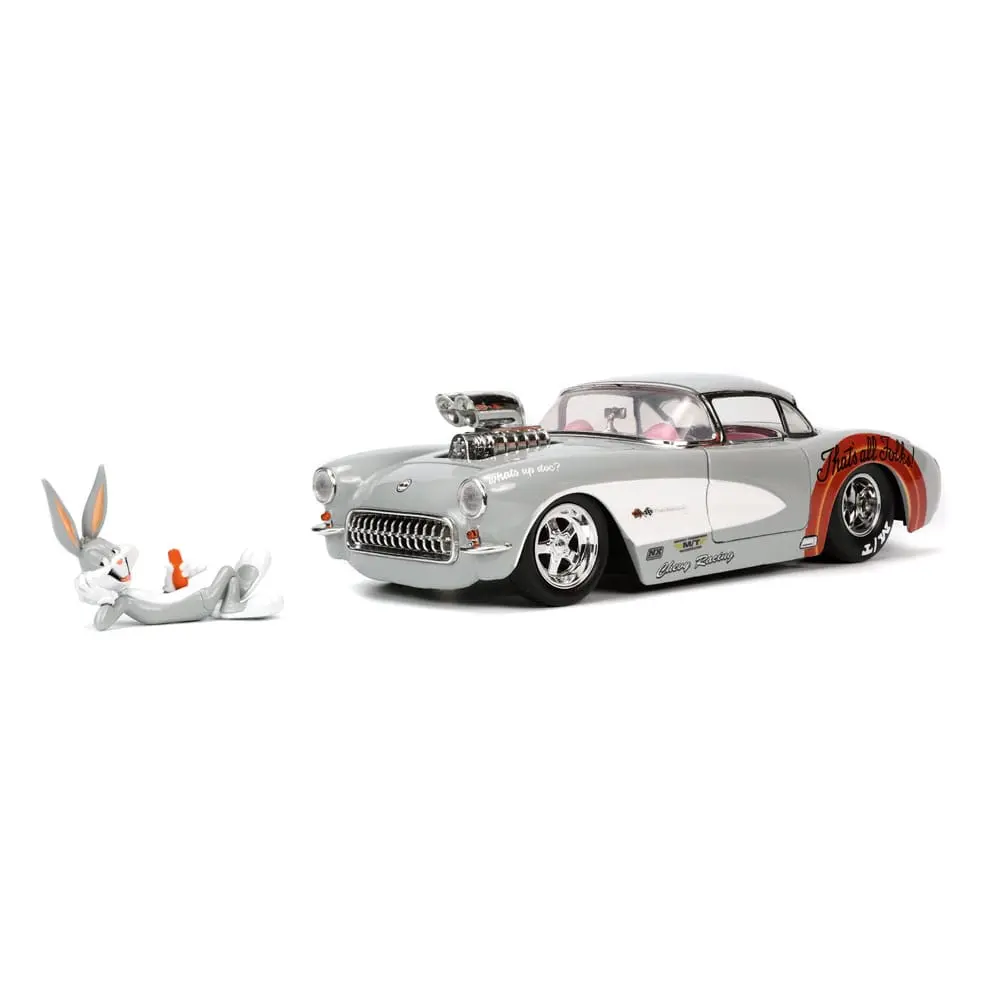 Looney Tunes Hollywood Rides Diecast Modell 1/24 1957 Chevrolet Corvette mit Bugs Bunny Figur Produktfoto