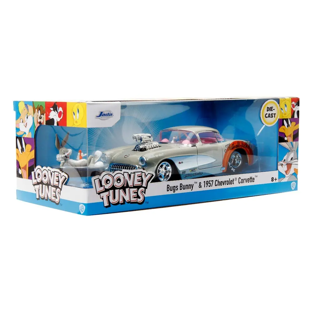 Looney Tunes Hollywood Rides Diecast Modell 1/24 1957 Chevrolet Corvette mit Bugs Bunny Figur Produktfoto