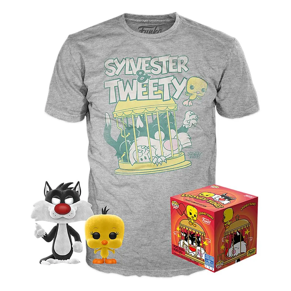 Looney Tunes POP! & Tee Box Sylvester & Tweety Flocked Exclusive Figur & T-Shirt Set termékfotó