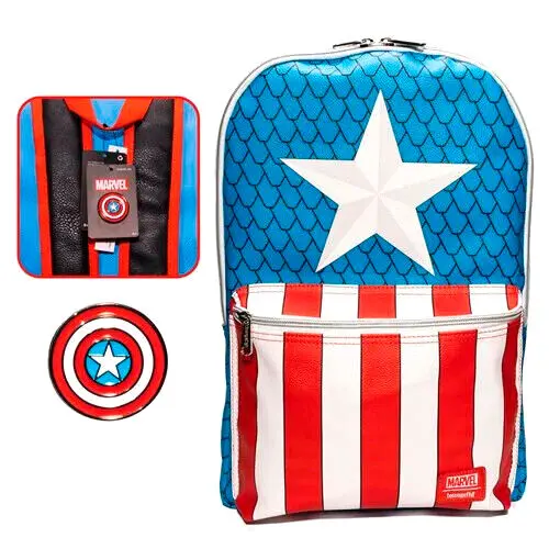 Loungefly Marvel Captain America Rucksack mit Ansteck-Button 45cm Produktfoto