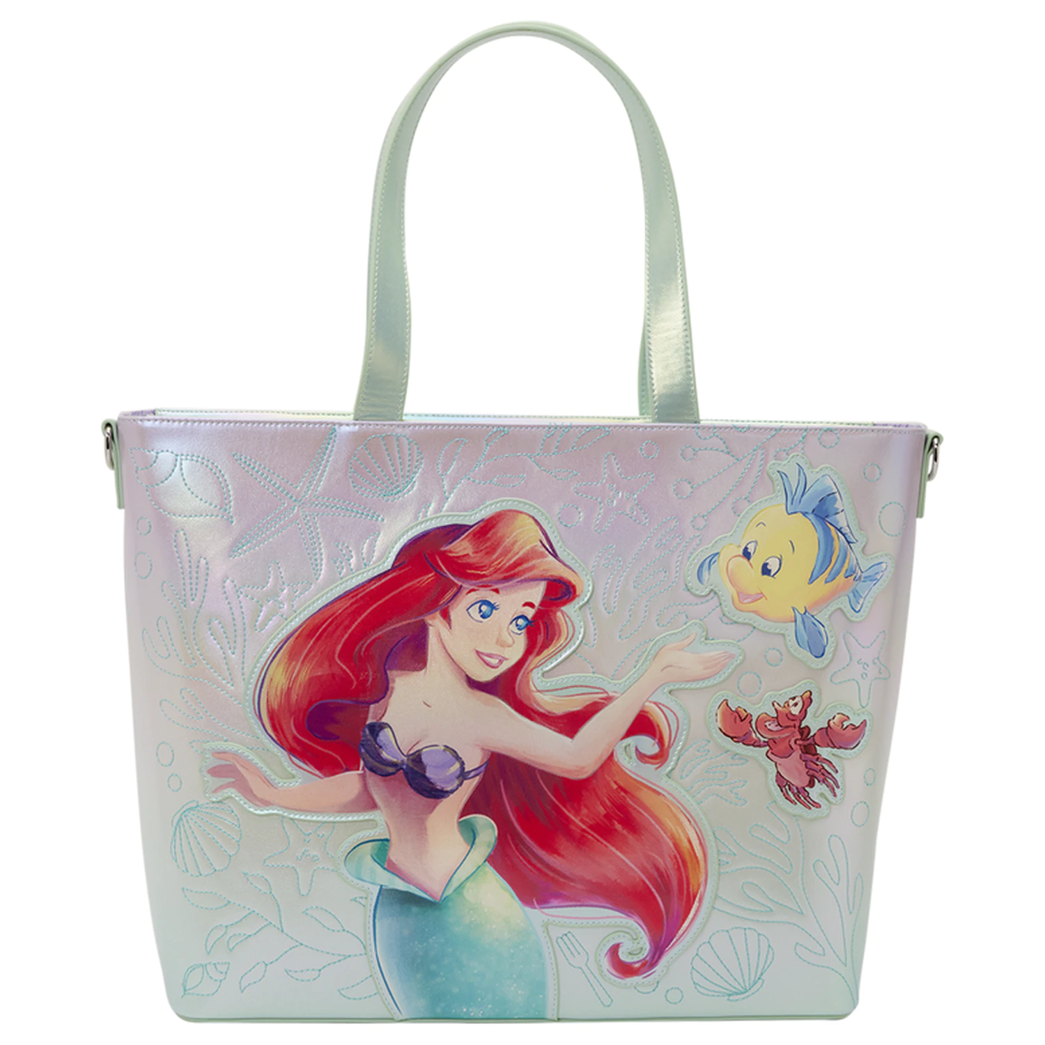 Loungefly Disney The Little Mermaid Ariel, Flounder and Sebastian Tragetasche mit Münzbeutel Produktfoto