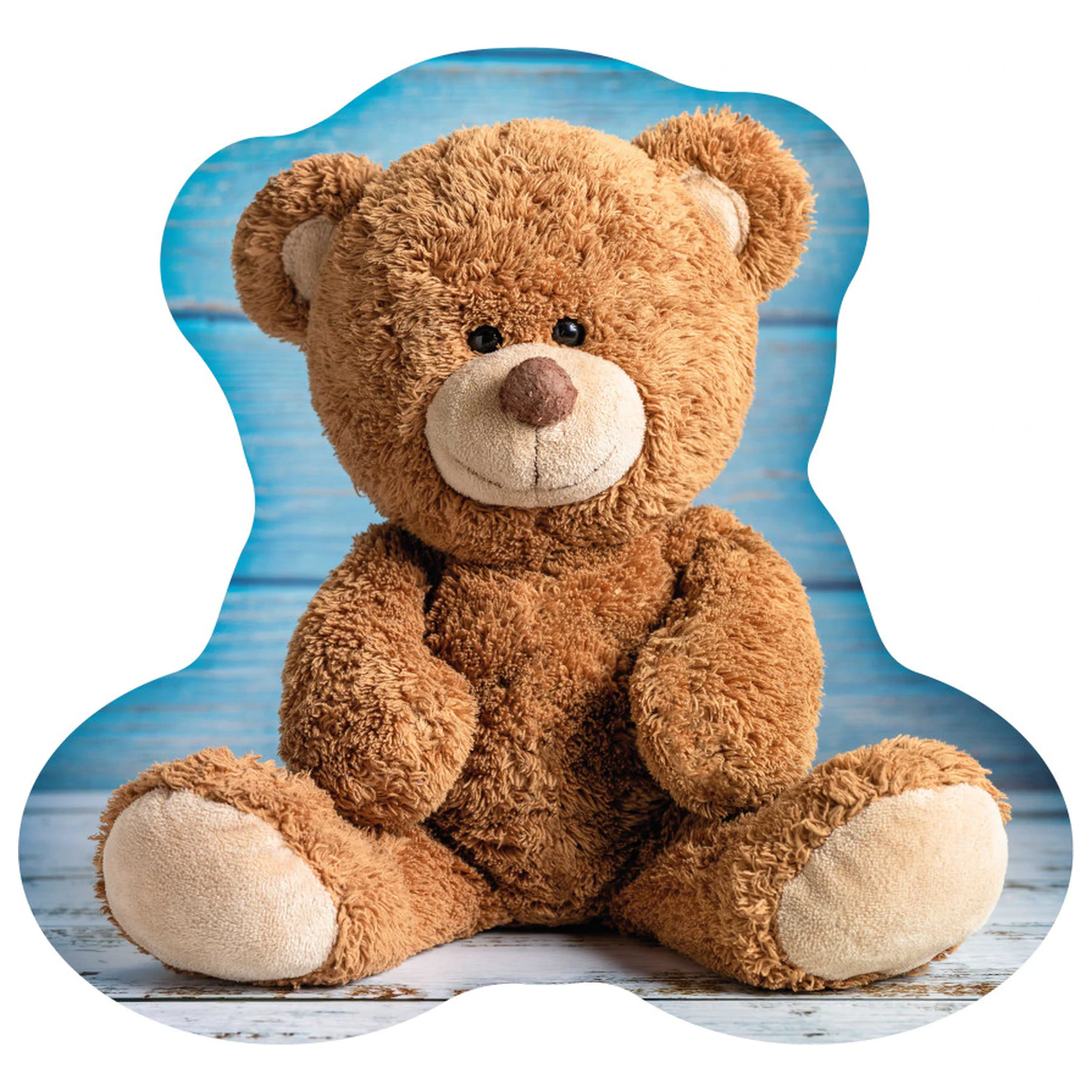 Teddy Blue geformtes Kissen, Dekokissen Produktfoto