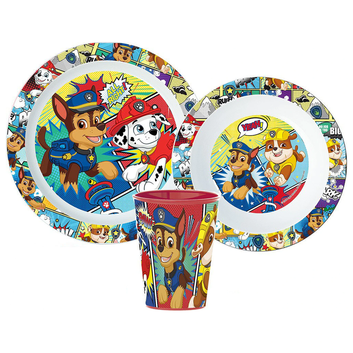 PAW Patrol Comic Geschirrset, Mikro-Plastik Set, mit 260 ml Tasse Produktfoto