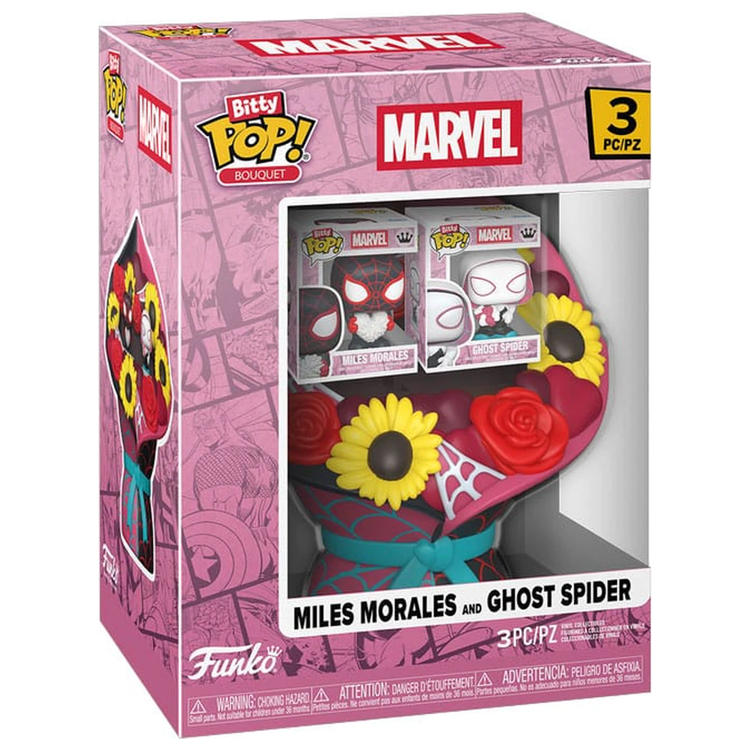 Marvel Bitty Funko POP! Blumenstrauß Vinyl Figuren 2er-Pack Miles Morales & Ghost Spider (Valentinstag) Produktfoto