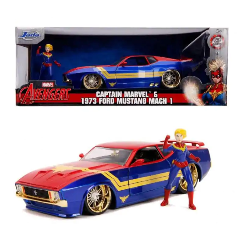 Marvel Hollywood Rides Diecast Modell 1/24 1973 Ford Mustang Mach 1 mit Captain Marvel Figur Produktfoto