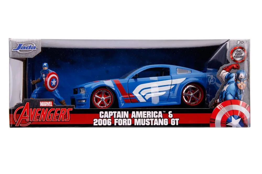 Marvel Hollywood Rides Diecast Modell 1/24 2006 Ford Mustang GT mit Captain America Figur Produktfoto