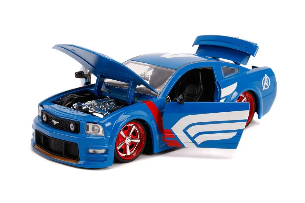Marvel Hollywood Rides Diecast Modell 1/24 2006 Ford Mustang GT mit Captain America Figur Produktfoto