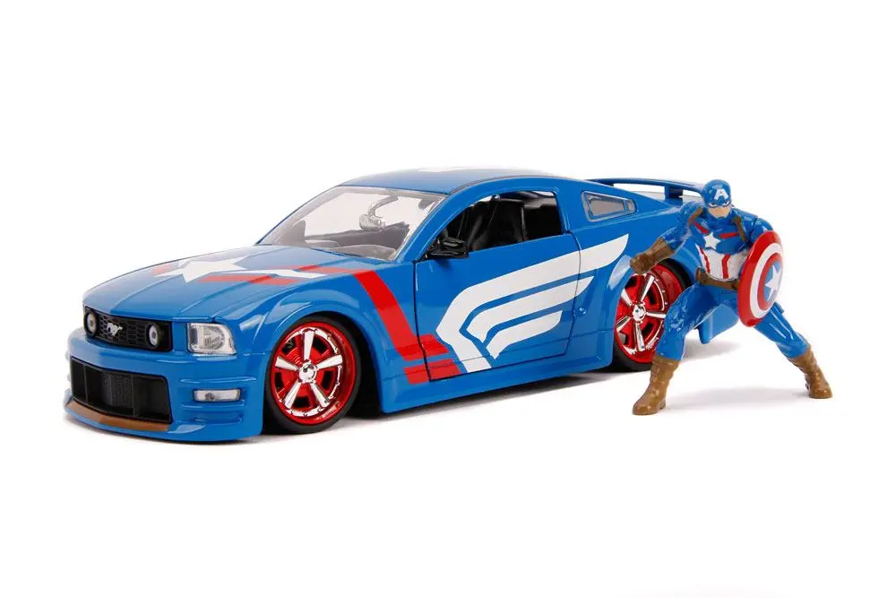 Marvel Hollywood Rides Diecast Modell 1/24 2006 Ford Mustang GT mit Captain America Figur Produktfoto