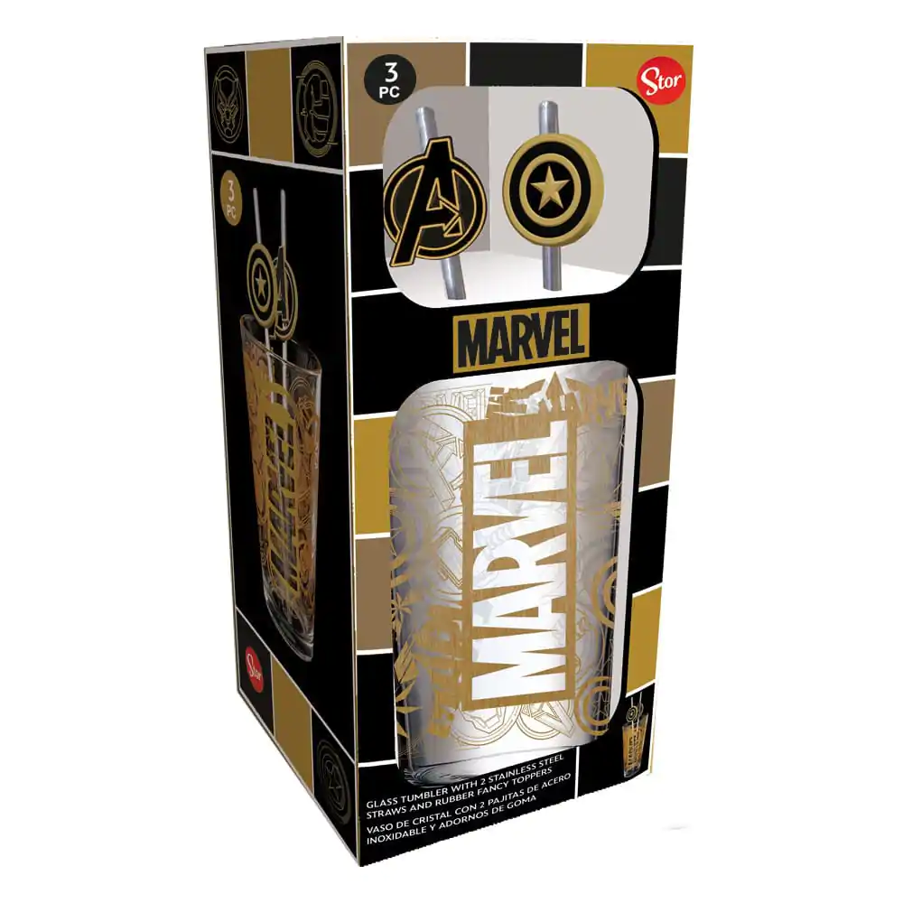 Marvel Glasbecher mit Strohhalmen Logo & Avengers 485 ml Produktfoto