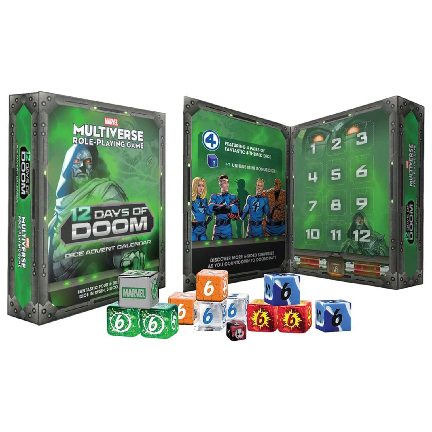 Marvel Multiverse RPG Adventskalender 12 Tage des Untergangs Würfel Produktfoto