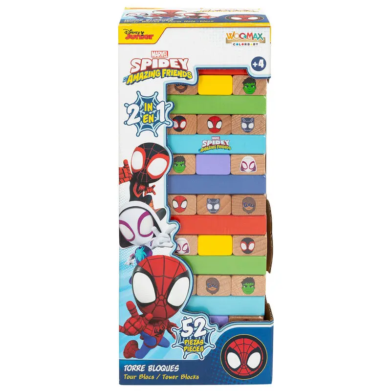 Marvel Spidey Blockturm und Domino hölzern Set Produktfoto