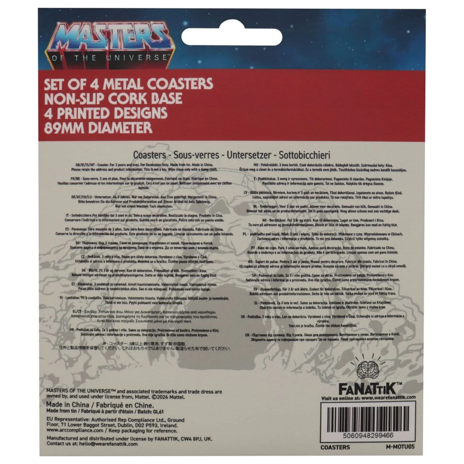 Masters of the Universe Untersetzer 4er-Pack bedrucktes Metall Produktfoto
