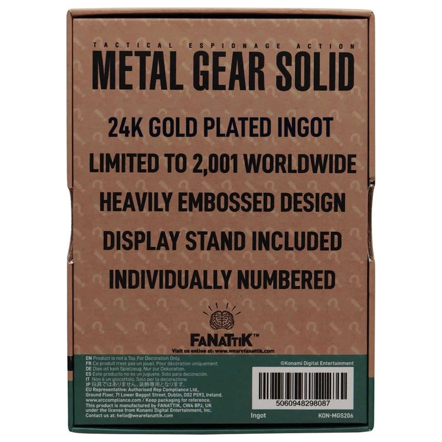 Metal Gear Solid 2 Ingot Raiden 24k vergoldet limitierte Auflage Produktfoto