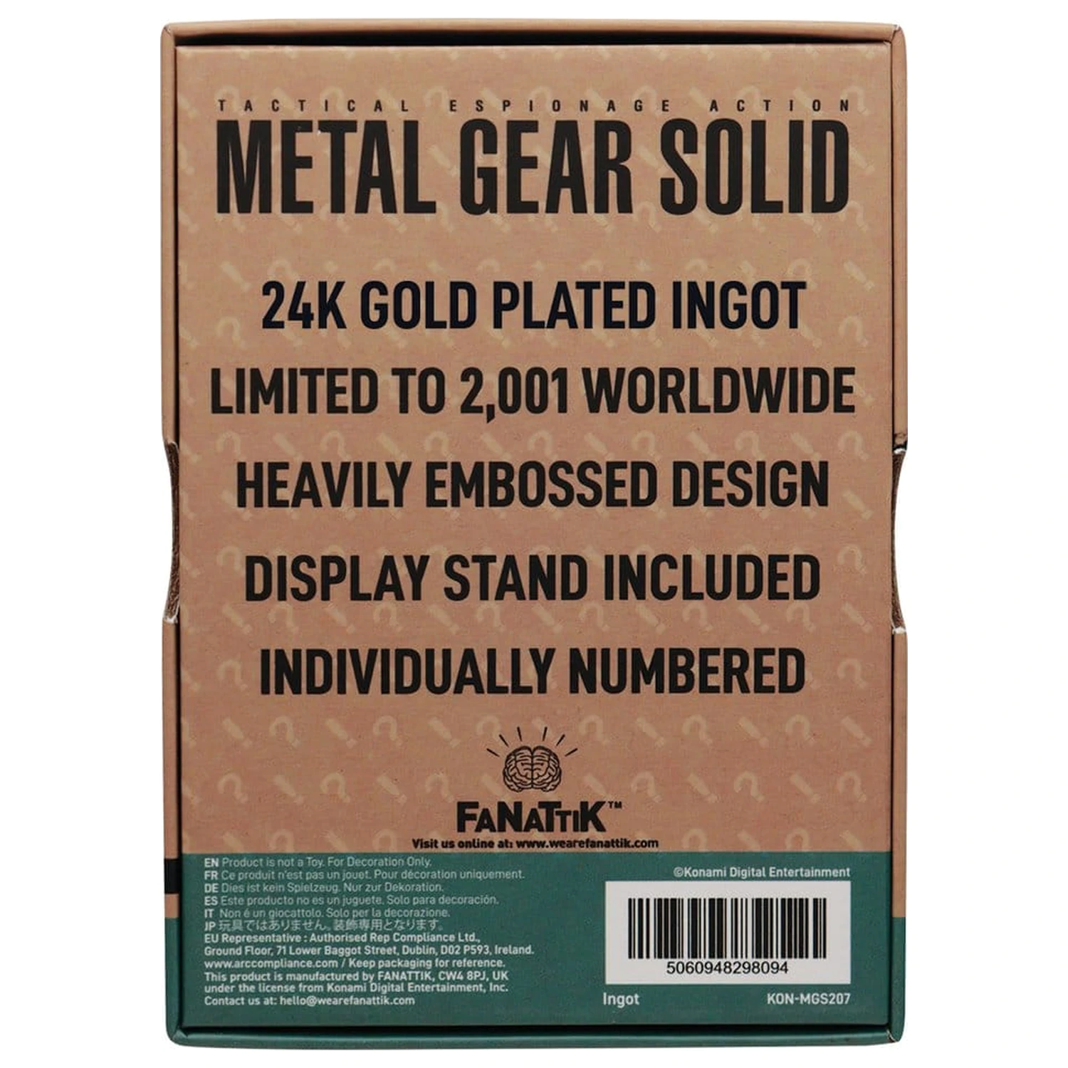 Metal Gear Solid 2 Ingot Snake 24k Vergoldet Limitierte Auflage Produktfoto