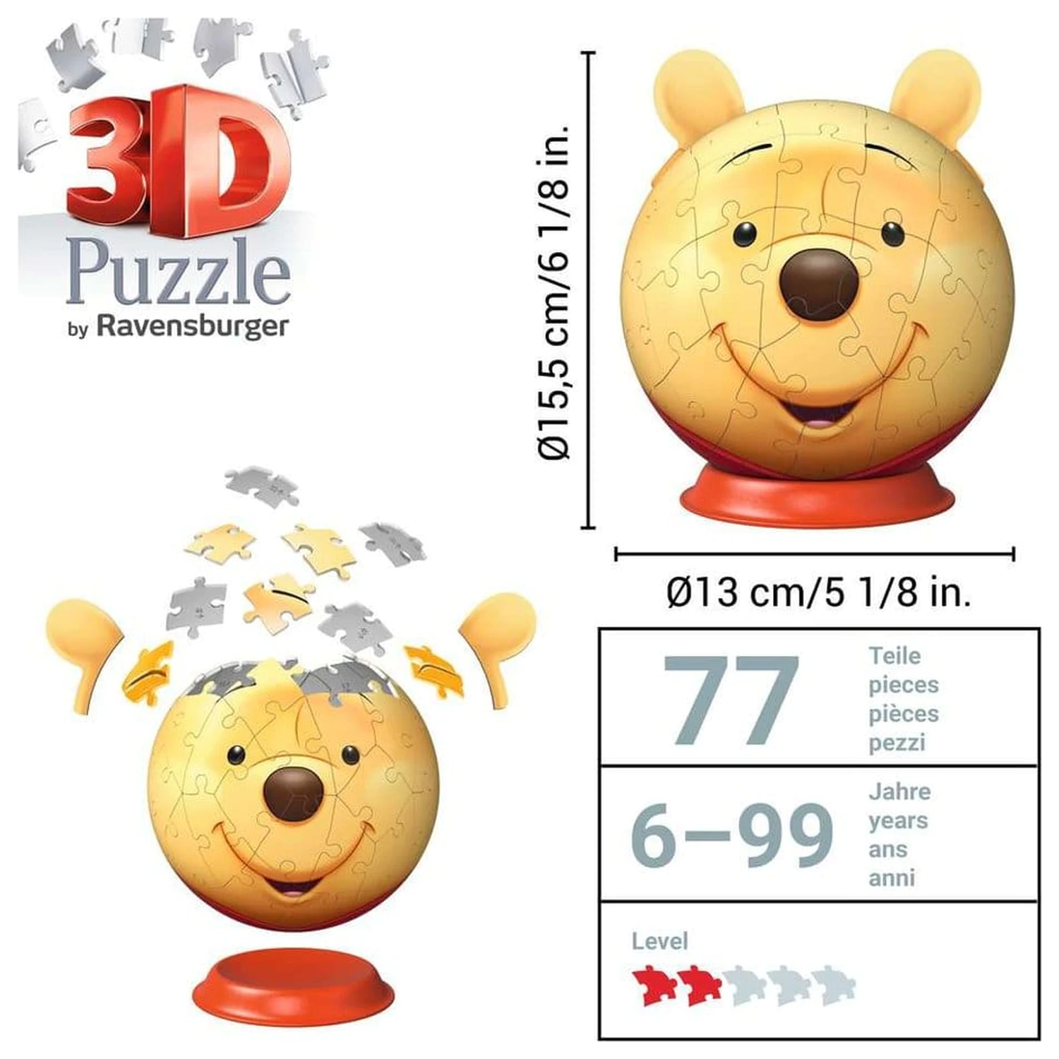 Winnie the Pooh 3D Puzzle Ball mit Ohren (77 Teile) Produktfoto