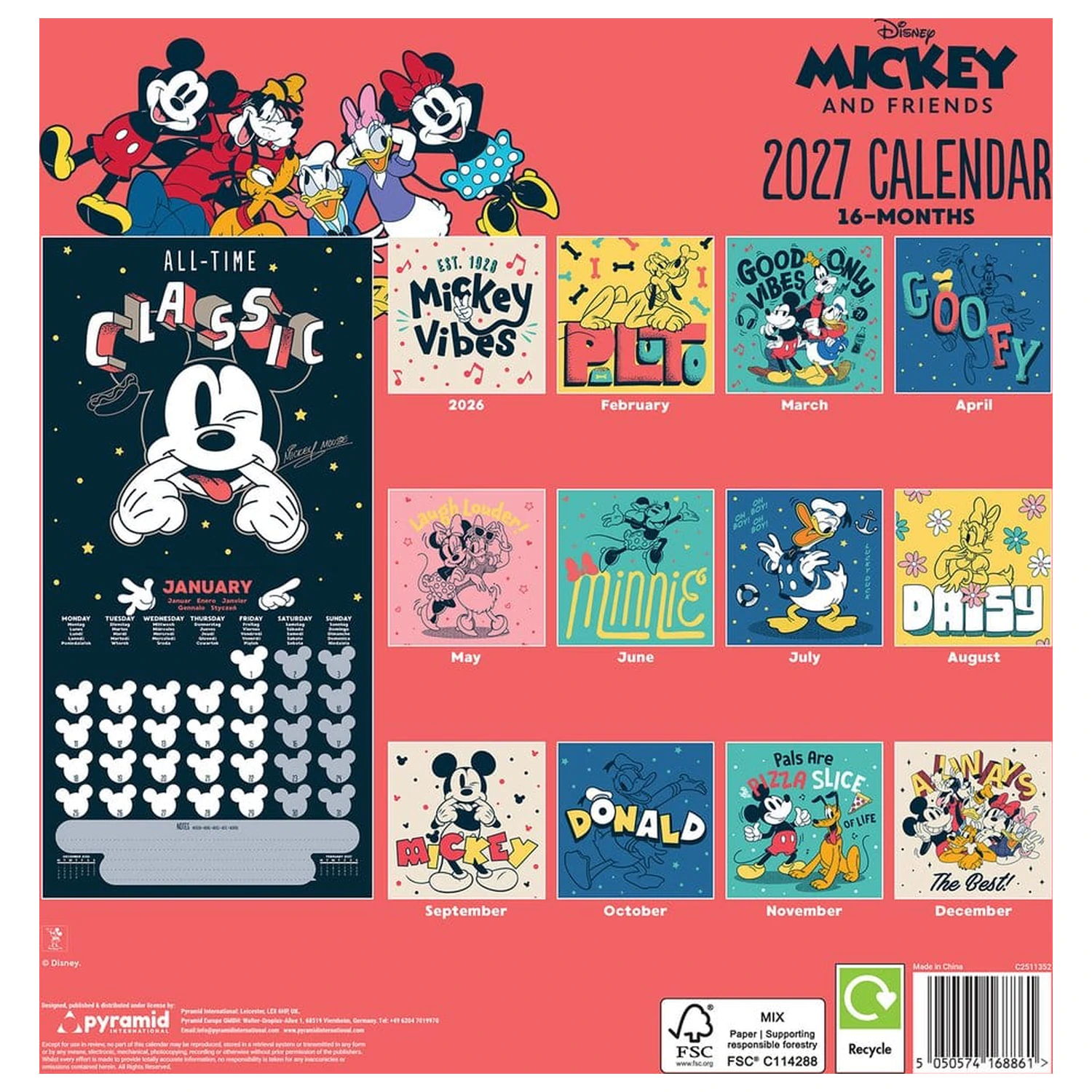 Mickey & Friends Kalender 2027 30 x 30 cm Produktfoto