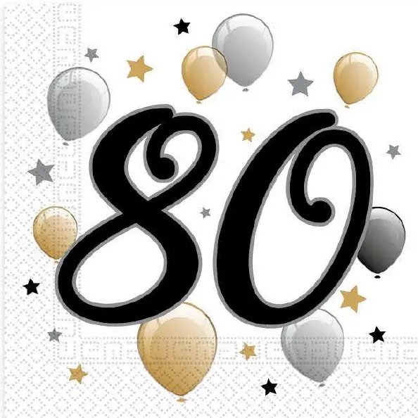 Milestone, Happy Birthday 80 Servietten, 20er Pack, 33x33 cm Produktfoto