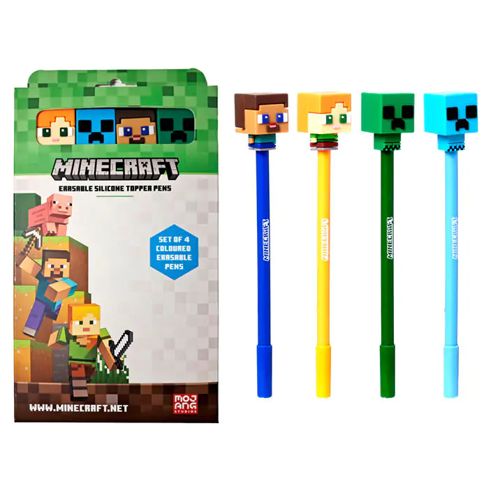 Minecraft Set mit 4 farbigen, radierbaren Stiften Produktfoto