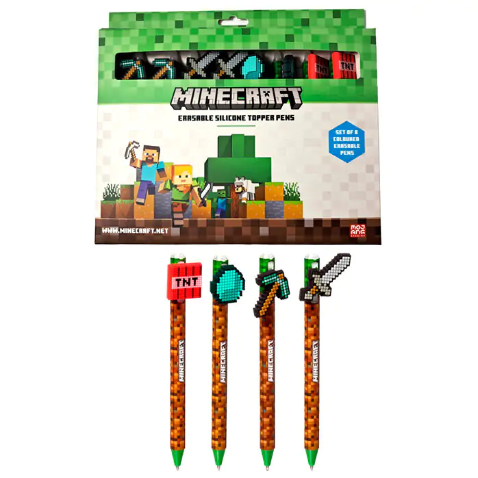 Minecraft Set mit 8 farbigen radierbaren Stiften Produktfoto